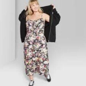 Wild Fable, Black Floral Print, Midi Slip Large Dress